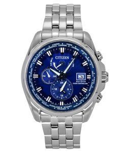 Citizen Eco-Drive Perpetual Calendar GMT Chronograph Stainless Steel Blue Dial Diver's AT9120-89L 200M Men's Watch