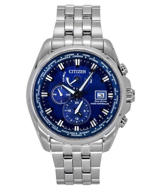 Citizen Eco-Drive Perpetual Calendar GMT Chronograph Stainless Steel Blue Dial Diver's AT9120-89L 200M Men's Watch