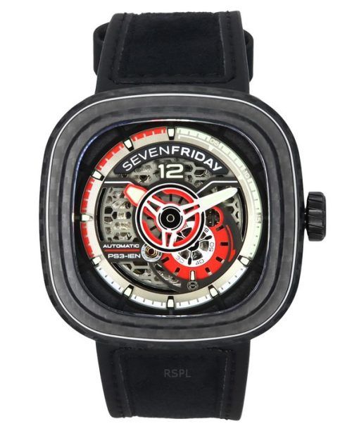 Sevenfriday P-Series Ruby Carbon Grey And Red Skeleton Dial Automatic PS3/02 SF-PS3-02 100M Men's Watch