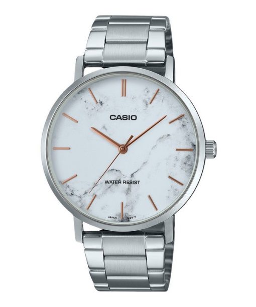 Casio Standard Analog Stainless Steel Marble Inspired White Dial Quartz MTP-VT01DM-7A Men's Watch