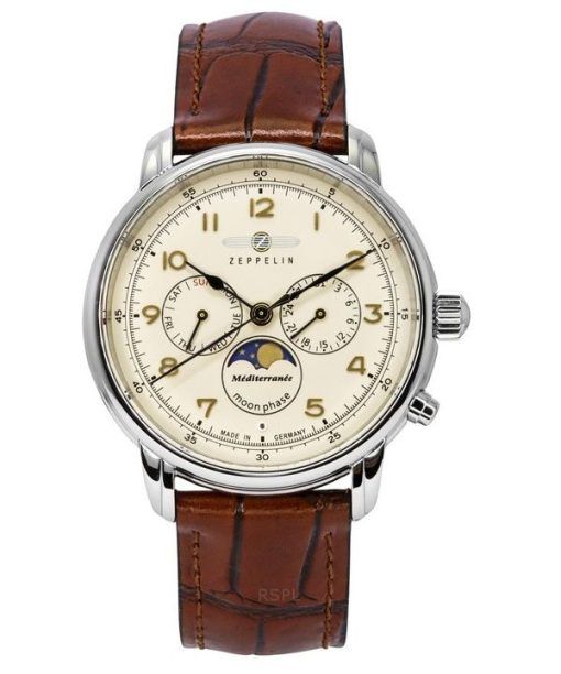 Zeppelin Mediterranean Moon Phase Leather Strap Beige Dial Quartz 96365 Men's Watch