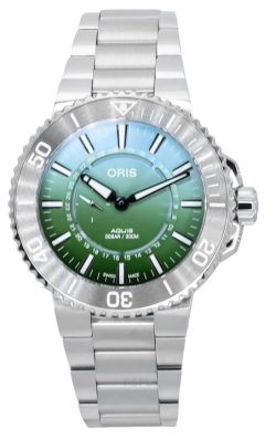 Oris Aquis Analog Limited Edition Green Dial Automatic Diver's 01 743 7734 4197-Set 300M Men's Watch With Rubber Strap