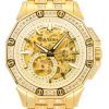 Bulova Octava Crystal Accents Stainless Steel Skeleton Gold Dial Automatic 98A292 Men's Watch