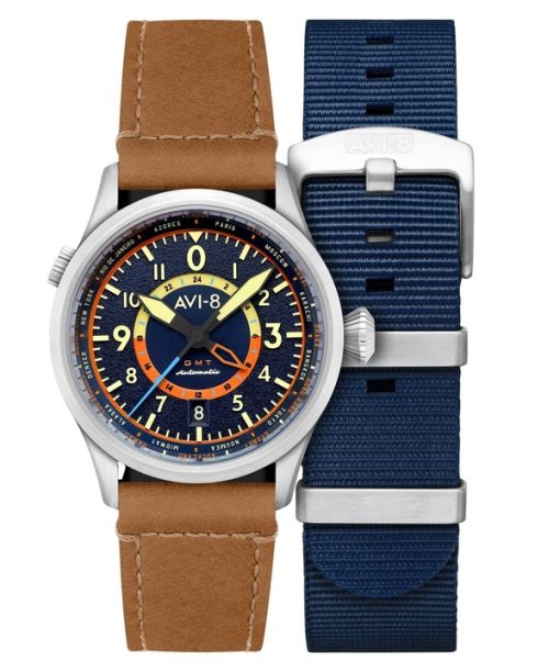 AVI-8 Flyboy Wingman Worldtimer GMT Atlantic Blue Dial Automatic AV-4120-01 Men's Watch With Extra Strap