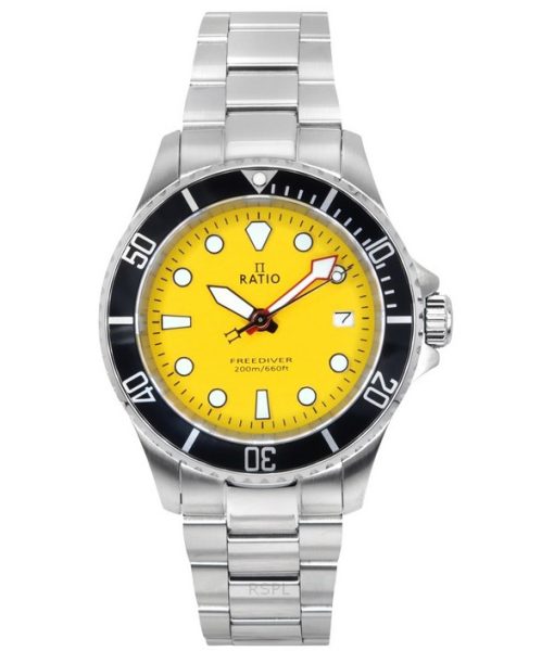 Ratio FreeDiver Sapphire Stainless Steel Yellow Dial Quartz RTF034 200M Men's Watch