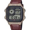 Casio Standard Digital World Time Leather Strap Quartz AE-1200WHL-5AV 100M Men's Watch