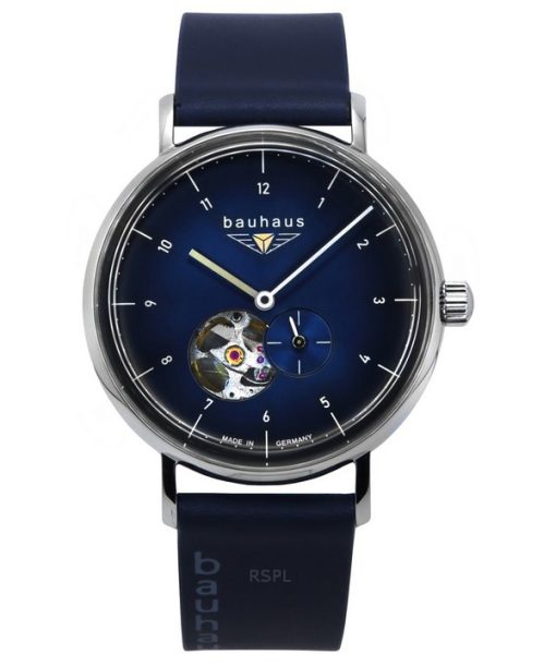 Bauhaus Classic Blue Leather Strap Dark Blue Open Heart Dial Automatic 21663 Men's Watch