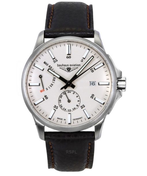 Bauhaus Aviation Leather Strap Full Luminous Beige Dial Automatic 28605 100M Men's Watch