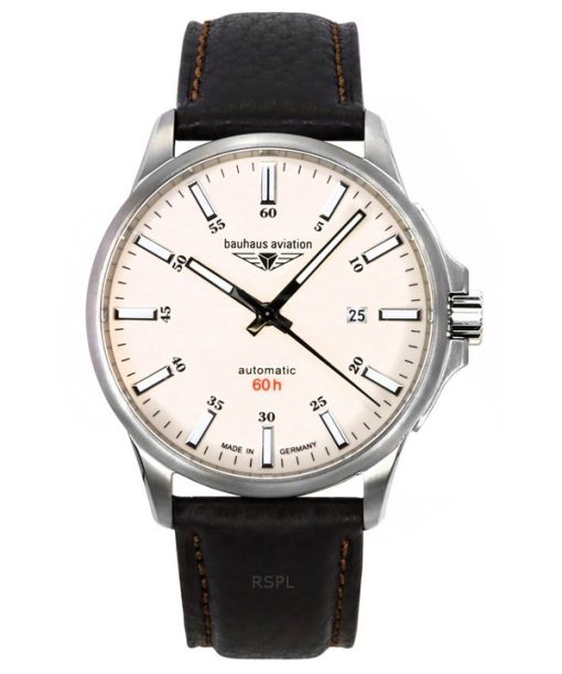 Bauhaus Aviation Leather Strap Full Luminous Beige Dial Automatic 28645 100M Men's Watch