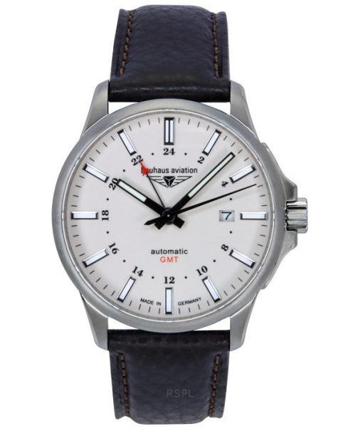 Bauhaus Aviation GMT Leather Strap Full Luminous Beige Dial Automatic 28685 100M Mens Watch