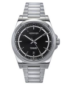 Longines Conquest Stainless Steel Sunray Black Dial Automatic L3.830.4.52.6 100M Men's Watch