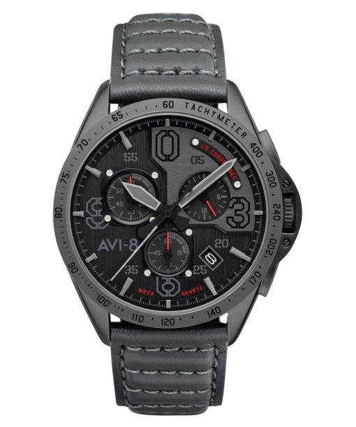 AVI-8 P-51 Mustang Blakeslee Chronograph Brevet Leather Strap Black Dial Quartz AV-4077-03 Men's Watch