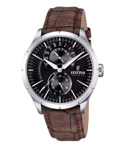 Festina Retro Leather Strap Multifunction Black Dial Quartz F16573-4 Men's Watch