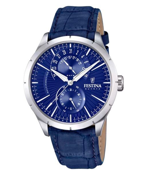 Festina Retro Multifunction Leather Strap Blue Dial Quartz F16573-7 Men's Watch