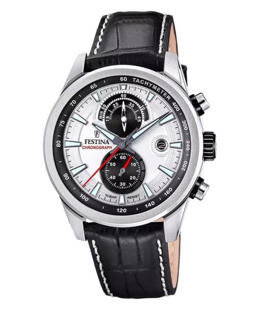 Festina Timeless Chronograph Leather Strap Silver Dial Quartz F20695-1 100M Men's Watch