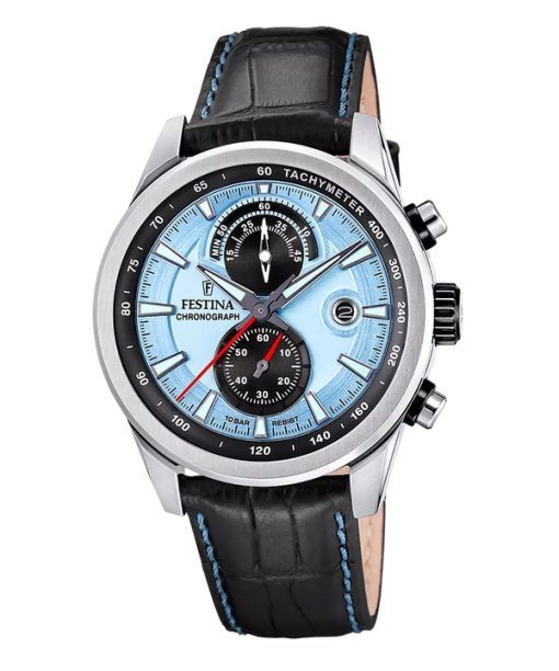 Festina Timeless Chronograph Leather Strap Blue Dial Quartz F20695-2 100M Men's Watch