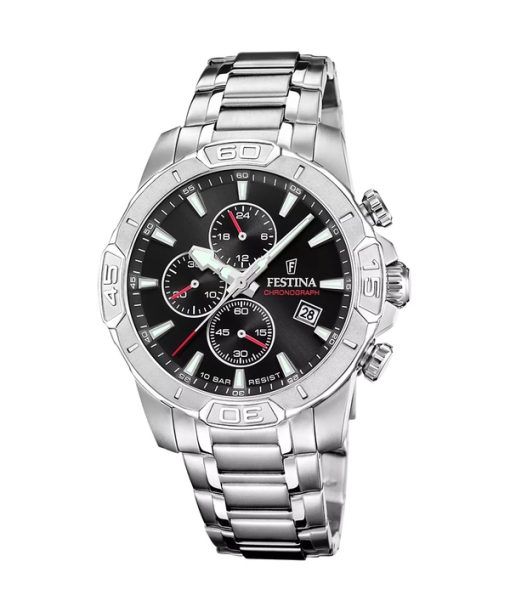 Festina Timeless Chronograph Stainless Steel Black Dial Quartz F20704-3 100M Men's Watch