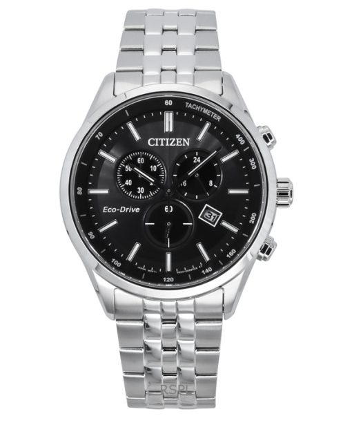 Citizen Eco-Drive Chronograph Stainless Steel Black Dial AT2570-56E 100M Men's Watch