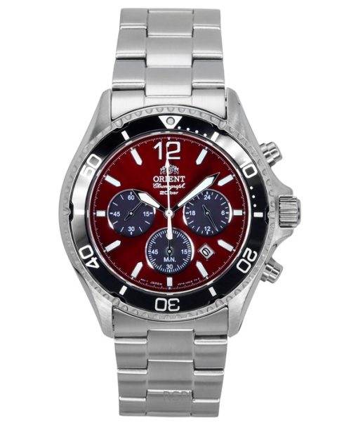 Orient Sports Chronograph Stainless Steel Sky Red Dial Quartz Diver's RA-TX0207R 200M Men's Watch