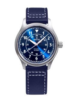 Ratio Skysurfer Pilot Blue Sunray Dial Leather Automatic RTS309 200M Mens Watch